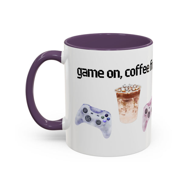 'Game On, Coffee First' Accent Coffee Mug