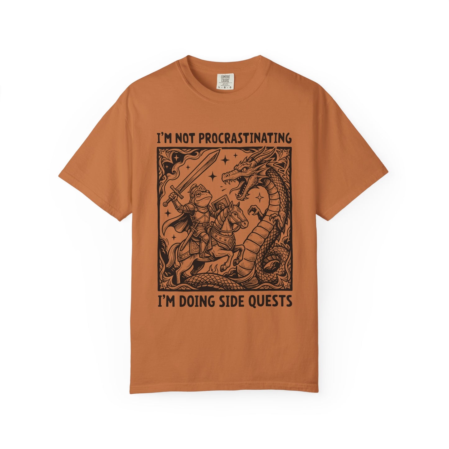 I'm Not Procrastinating I'm Doing Side Quests T-Shirt, Funny Gamer Tee, RPG Knight vs Dragon Shirt, Fantasy Gaming Graphic T-Shirt, Nerd Gift