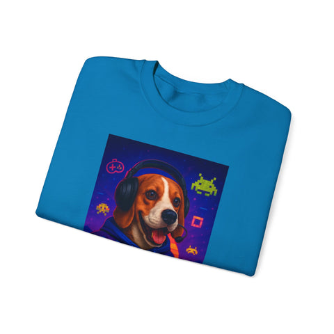 Game On Beagle Sweatshirt, Gamer Gift, Cute Pet Sweatshirt, Video Game Crewneck, Unique Dog Lover Apparel