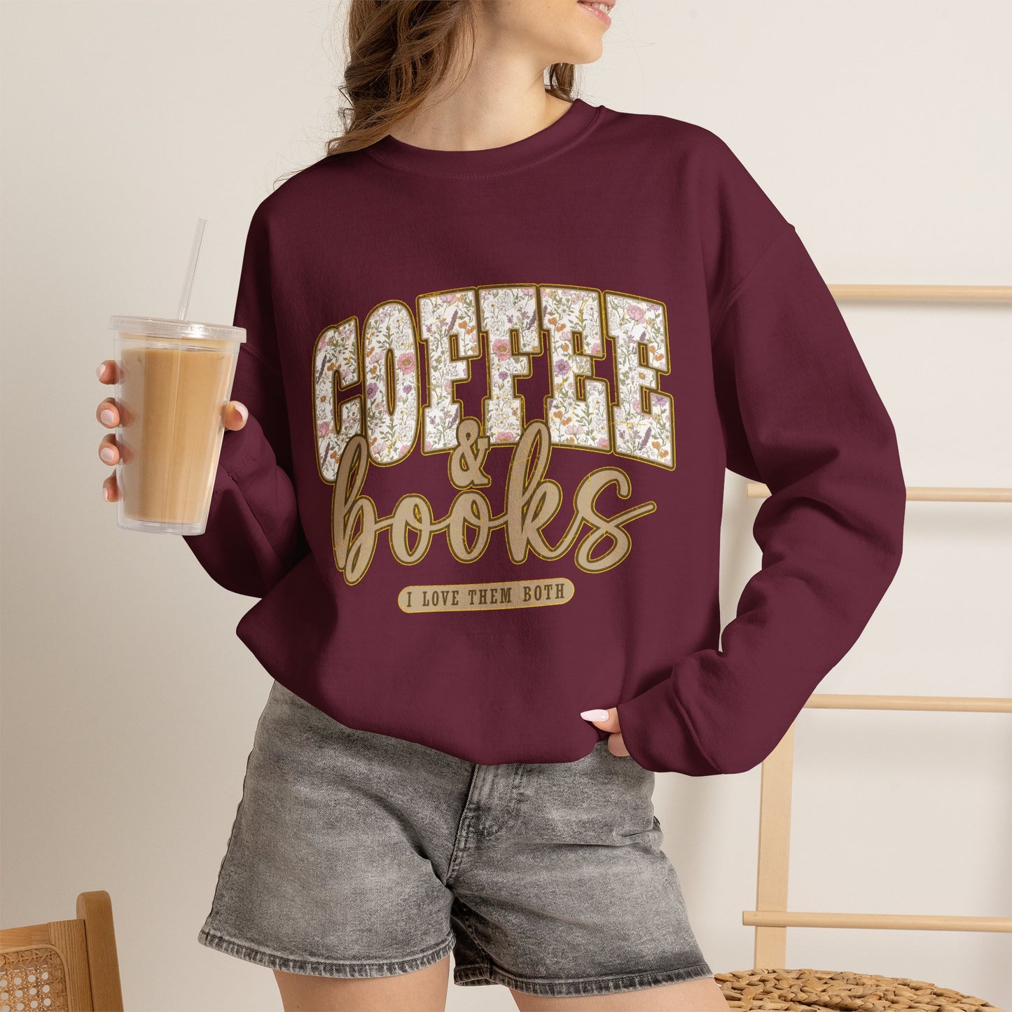 Coffee & Books Crewneck Sweatshirt | Cozy Reading Coffee Shirt