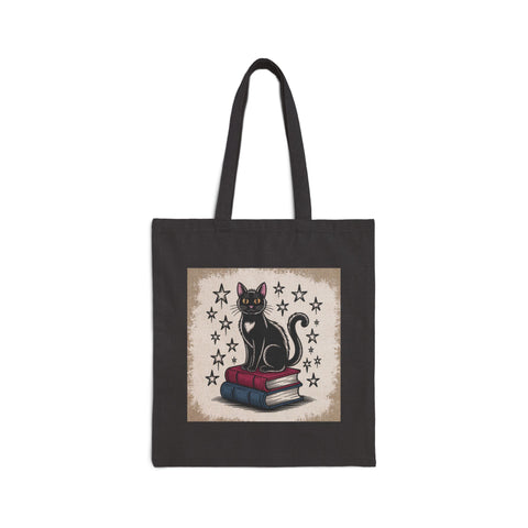 Cat and Book Lover's Cotton Canvas Tote Bag