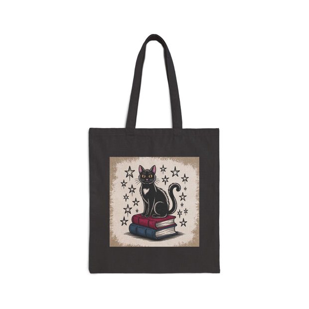 Cat and Book Lover's Cotton Canvas Tote Bag