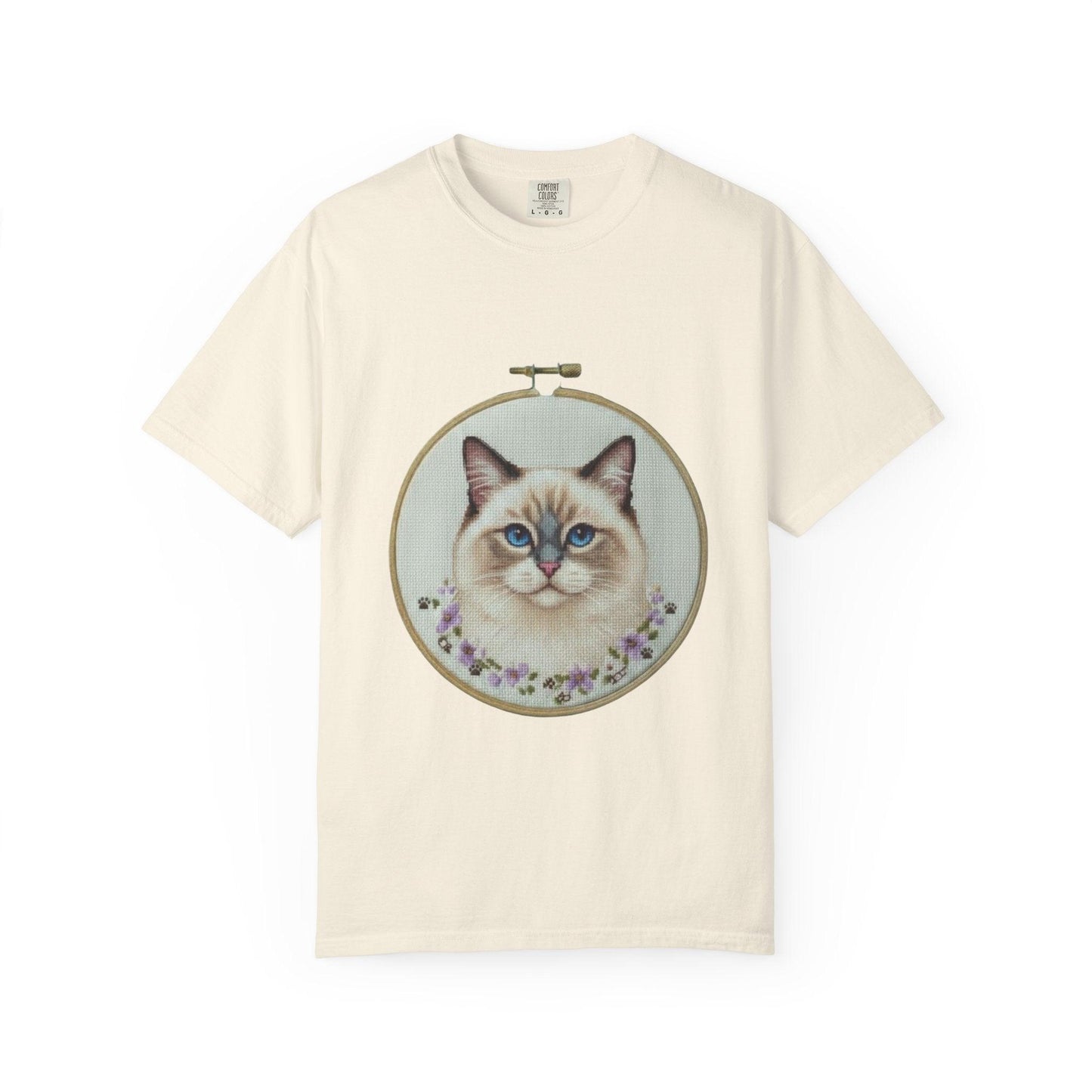 Ragdoll Cat Shirt, Blue Eyed Cat Mom Gift, Cross Stitch Cat Portrait, Embroidered Pet Lover Tee