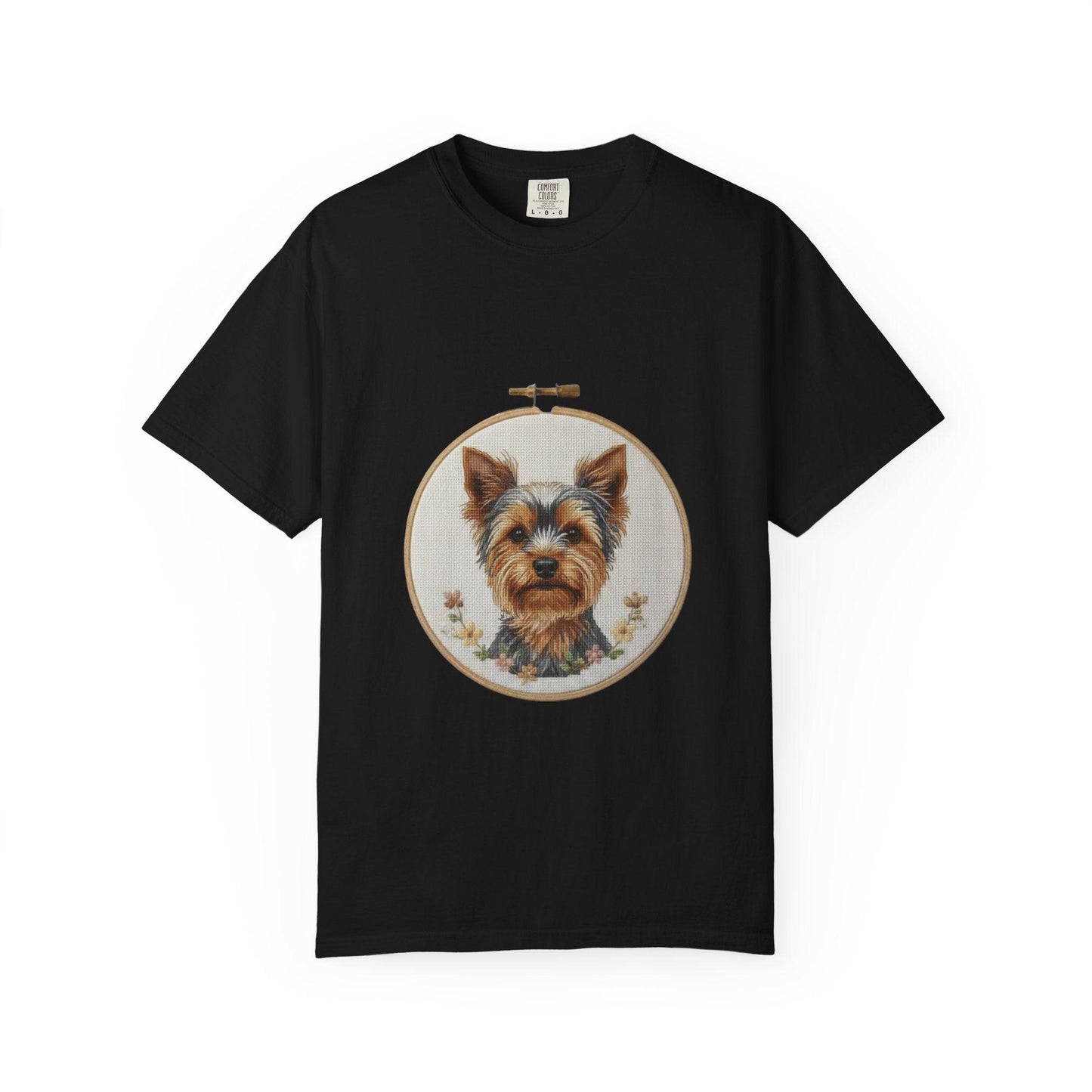 Yorkshire Terrier Portrait T-Shirt | Embroidery Hoop Dog Illustration