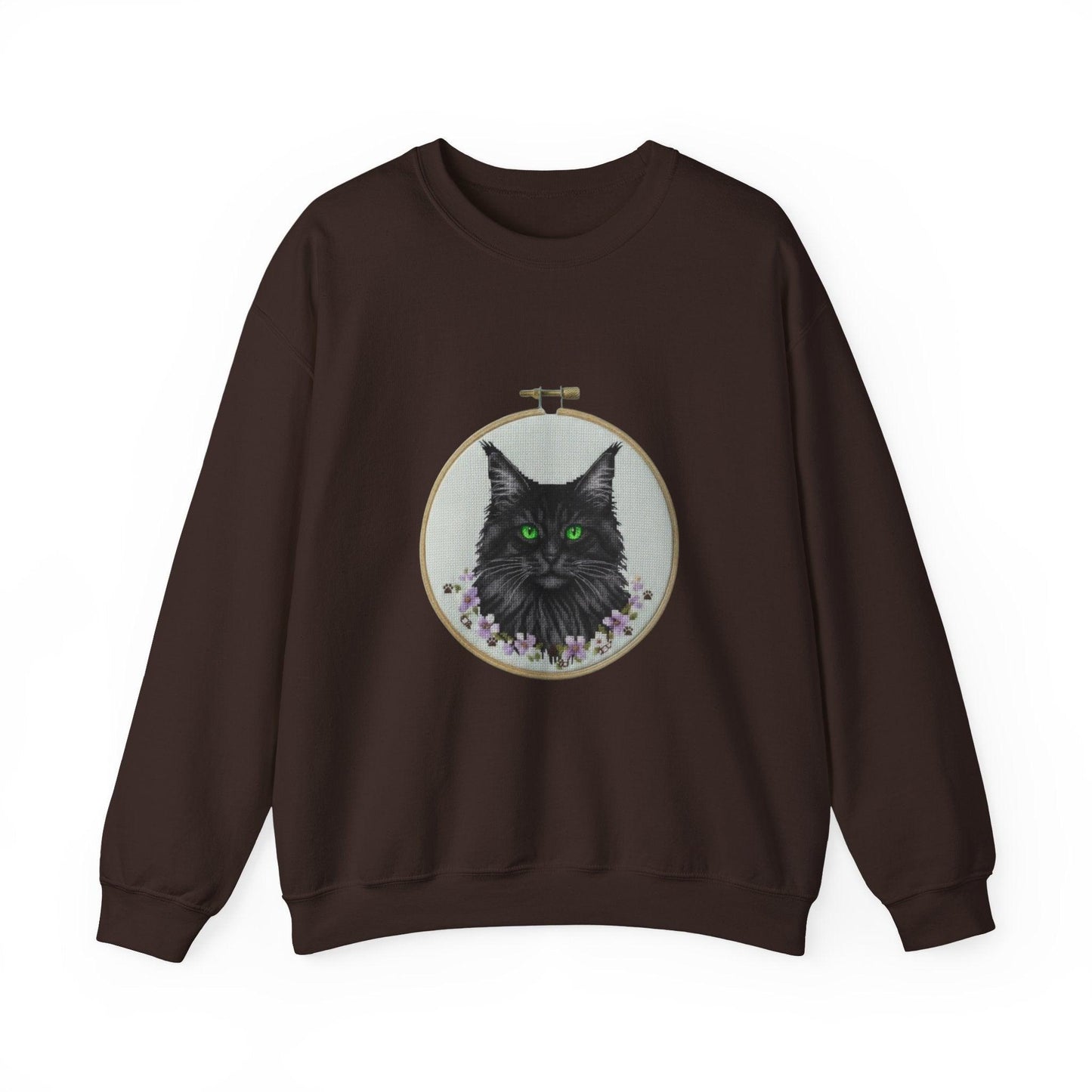 Black Cat Portrait Sweatshirt | Embroidery Hoop Floral Crewneck