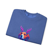 Beagle with Reindeer Antlers Sweatshirt | Colorful Holiday Dog Illustration