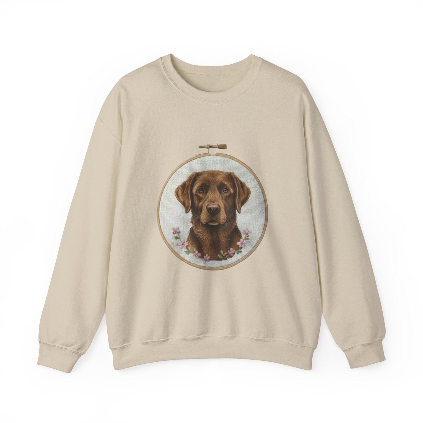 Chocolate Labrador Portrait Sweatshirt | Floral Hoop Embroidery Art