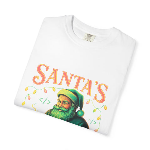 Santa's Cocoa & Code Society T-shirt, Holiday Tee, Xmas Gift, Unisex Garment-Dyed Shirt, Fun Santa Design, Cozy Christmas Apparel