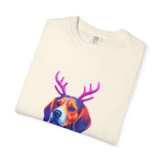 Neon Beagle in Reindeer Antlers T-Shirt | Christmas Dog Sweater Design