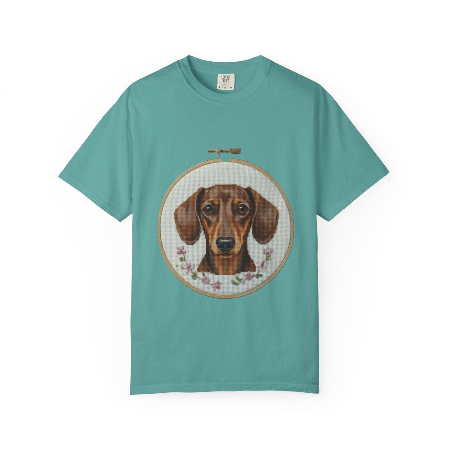 Dachshund Portrait T-shirt | Embroidery Hoop Dog Illustration
