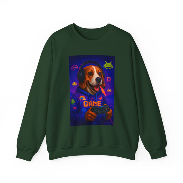 Game On Beagle Sweatshirt, Gamer Gift, Cute Pet Sweatshirt, Video Game Crewneck, Unique Dog Lover Apparel