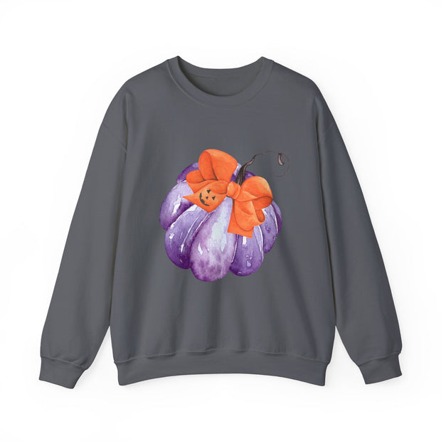 Purple Pumpkin Wrapped In A Bow Unisex Crewneck Sweatshirt