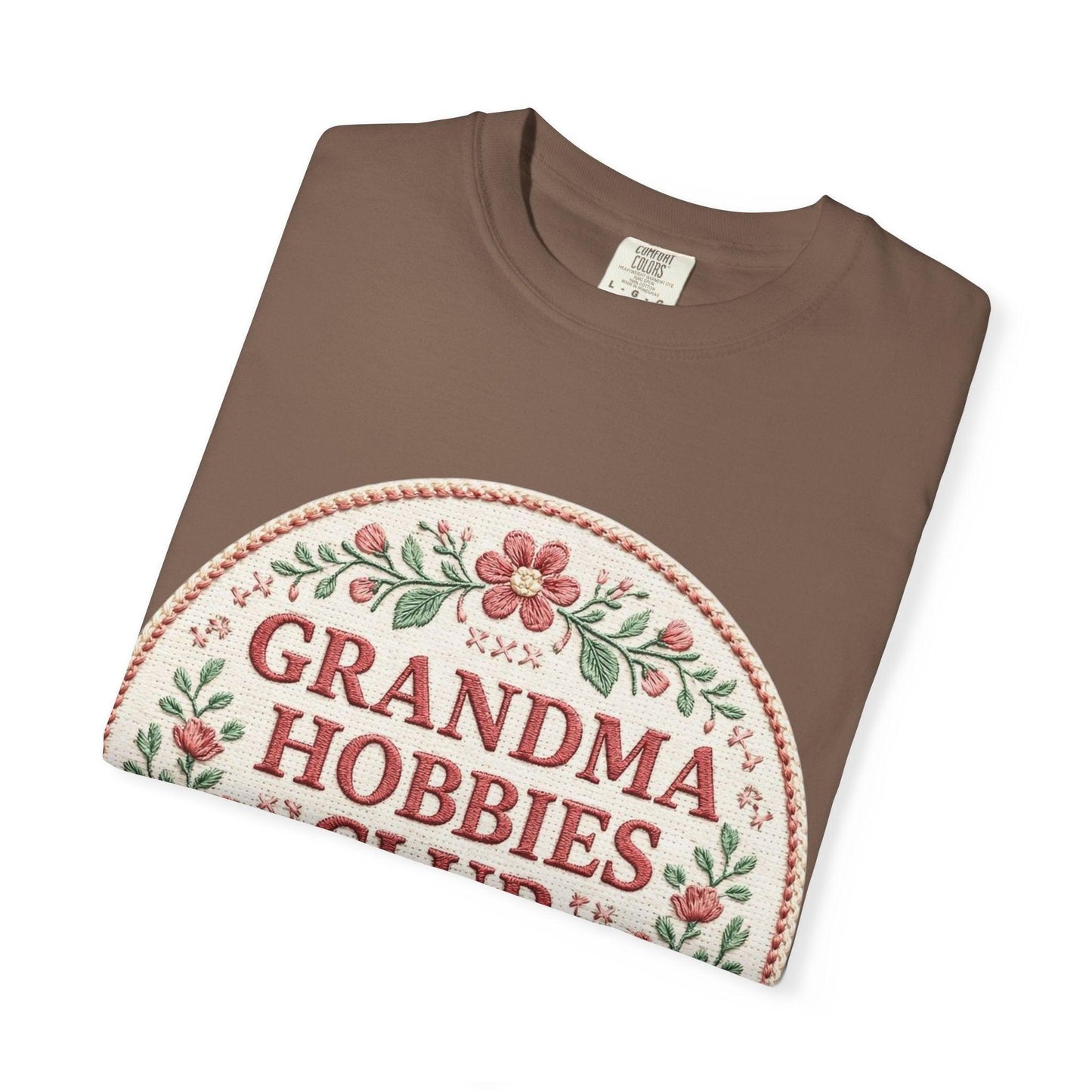 Grandma Hobbies Club T-shirt | Floral Needlework Scissors Embroidery Design