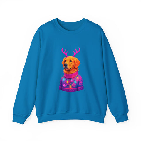Golden Retriever in Festive Sweater Sweatshirt | Reindeer Antlers Holiday Dog