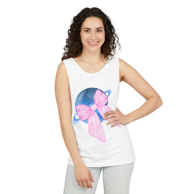 Blue Saturn Wrapped In Pink Bow Unisex Tank Top