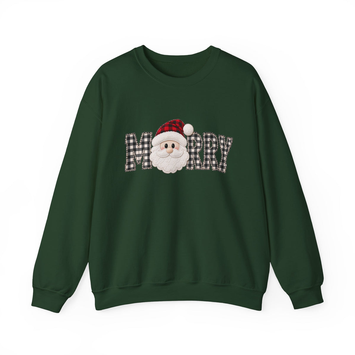 Merry Christmas Sweatshirt, Santa Christmas Crewneck, Plaid Holiday Sweater, Cute Santa Shirt, Cozy Christmas Gift for Her