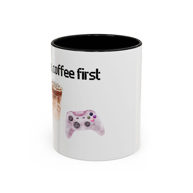 'Game On, Coffee First' Accent Coffee Mug
