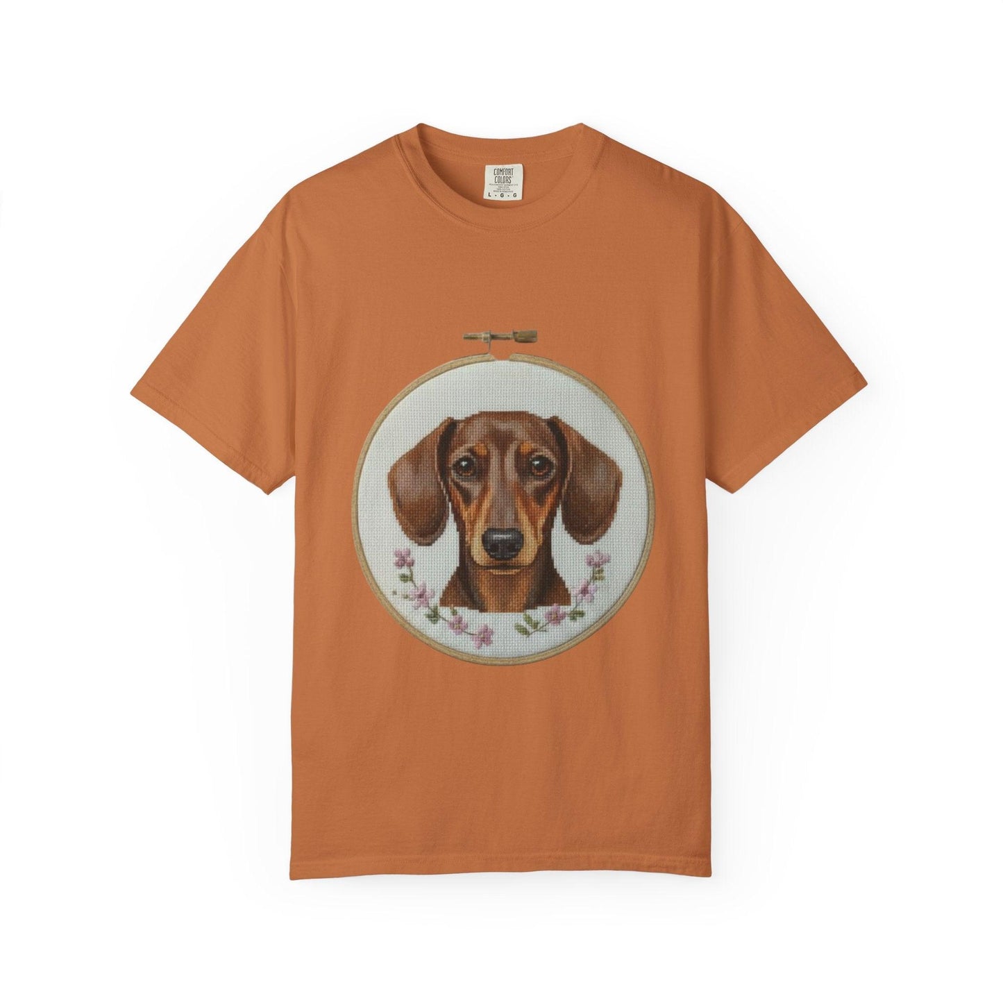 Dachshund Portrait T-shirt | Embroidery Hoop Dog Illustration