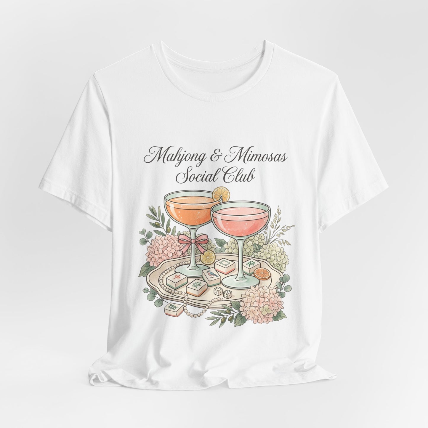 Mahjong & Mimosas Shirt, Mahjong Social Club Tee, Pastel Mahjong Graphic T-Shirt, Brunch Club Gift for Her