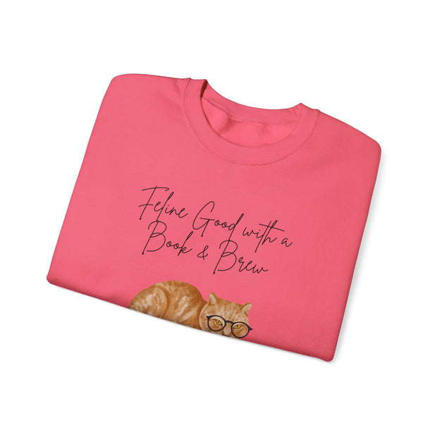 'Feline Good With A Book & Brew' Unisex Crewneck Sweatshirt