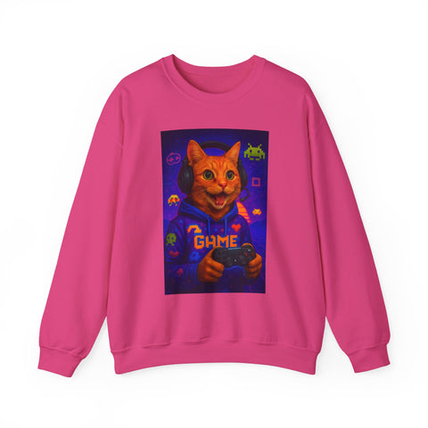 Gaming Cat Crewneck Sweatshirt, Funny Gift for Gamers, Cozy Cat Lover Apparel, Cute Sweatshirt for Gaming Night, Unisex Cat Sweatshirt