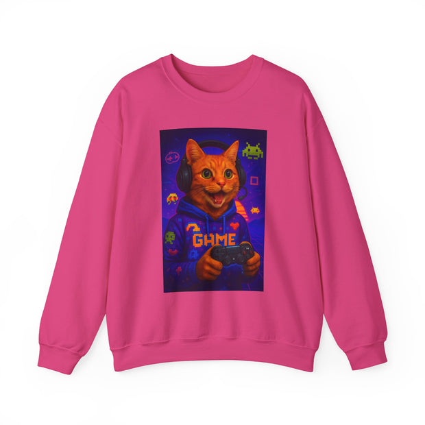 Gaming Cat Crewneck Sweatshirt, Funny Gift for Gamers, Cozy Cat Lover Apparel, Cute Sweatshirt for Gaming Night, Unisex Cat Sweatshirt