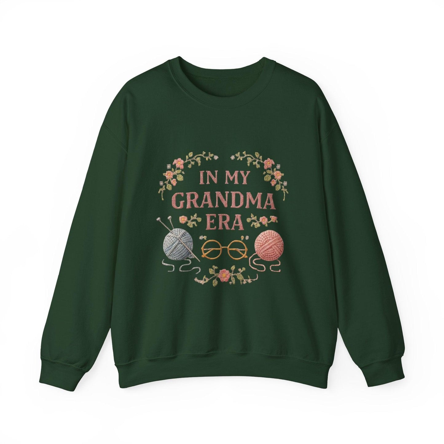 In My Grandma Era knitting balls and glasses Sweatshirt | Cozy vintage floral design