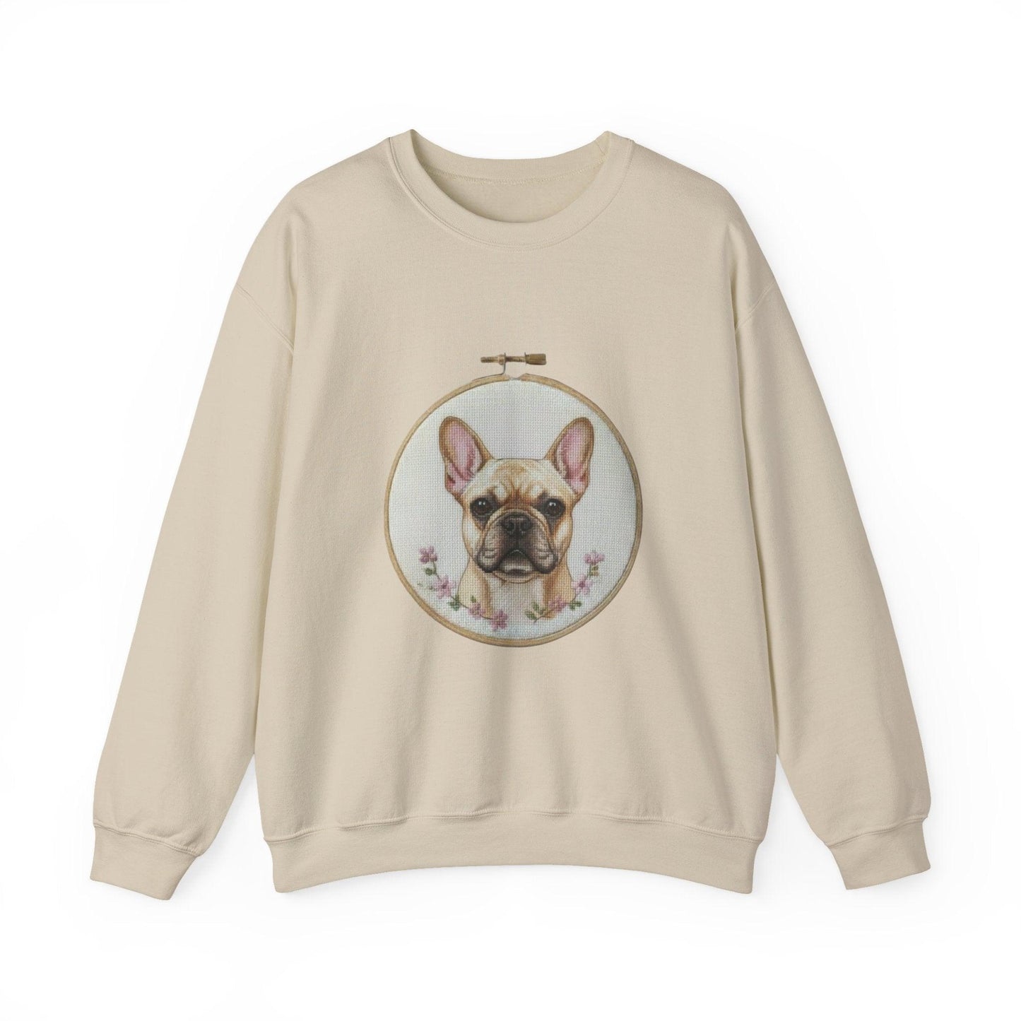 French Bulldog Portrait Sweatshirt | Embroidery Hoop Dog Face, Floral Accent