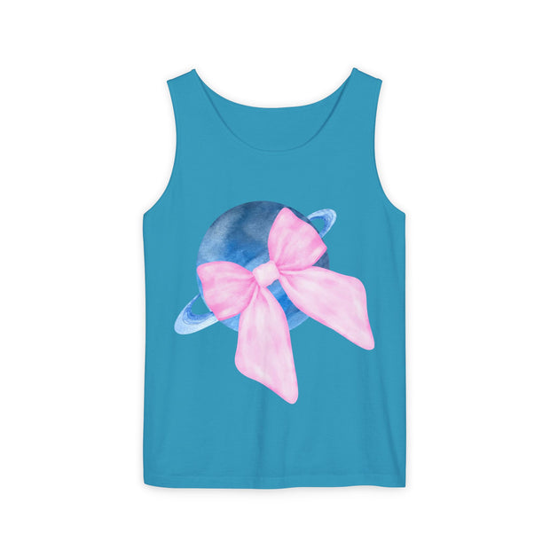 Blue Saturn Wrapped In Pink Bow Unisex Tank Top