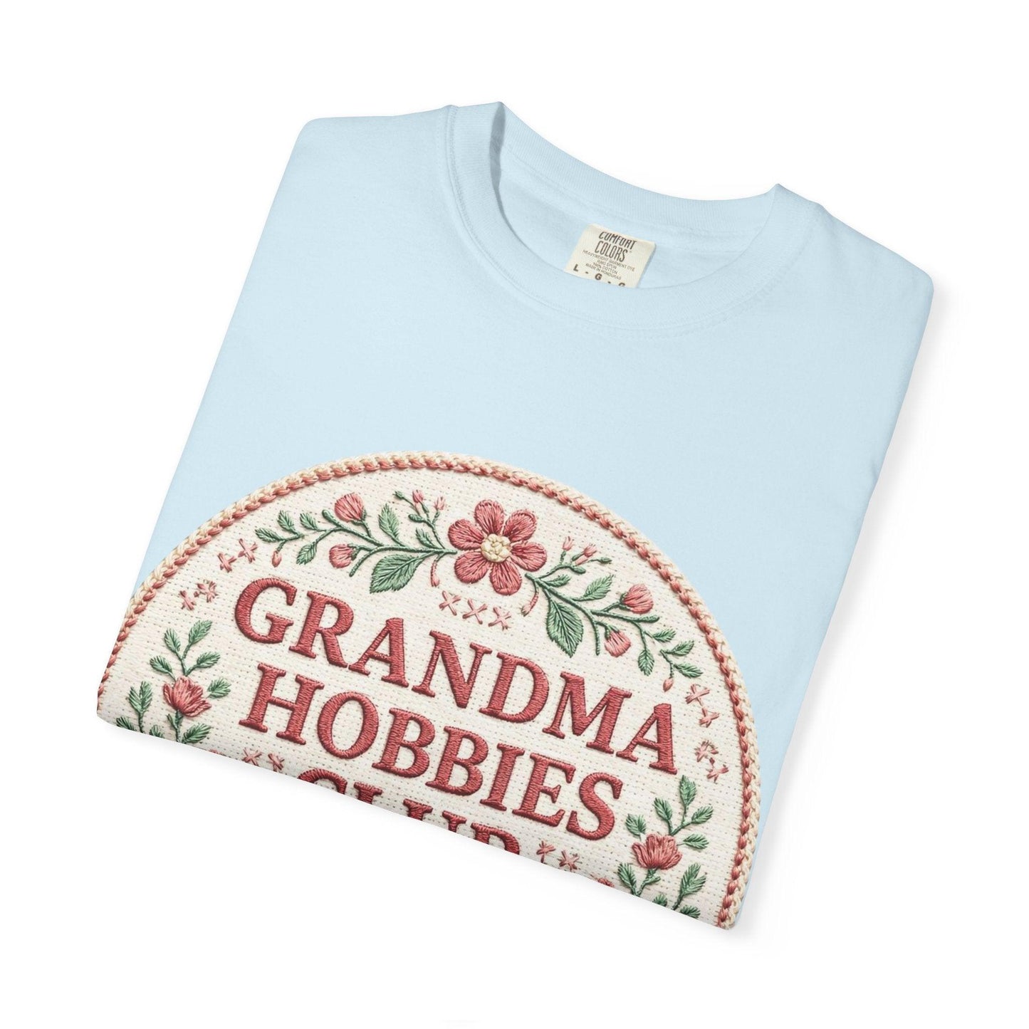 Grandma Hobbies Club T-shirt | Floral Needlework Scissors Embroidery Design