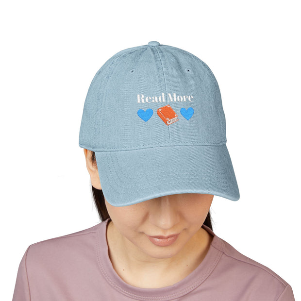 'Read More' Denim Embroidered Cap