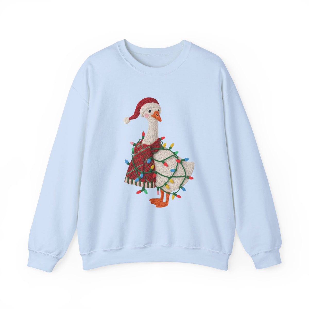 Christmas Goose Wearing Santa Hat Crewneck Sweatshirt | Holiday Duck in Lights