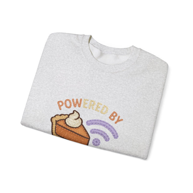 Powered by Pie and Wi-Fi Crewneck Sweatshirt, Cozy Sweatshirt Gift, Funny Thanksgiving Apparel, Comfy Fall Wear, Unisex Sweater