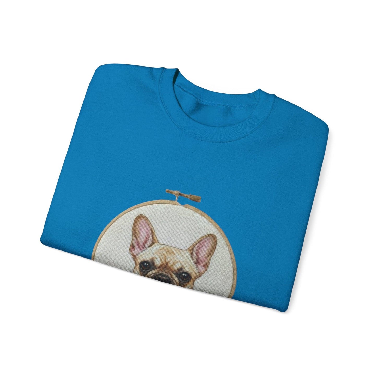 French Bulldog Portrait Sweatshirt | Embroidery Hoop Dog Face, Floral Accent