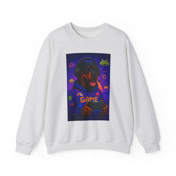 Game On! Unisex Rottweiler Gamer Sweatshirt, Video Game Gift, Cozy Crewneck, Gift for Gamers, Fun Gaming Apparel