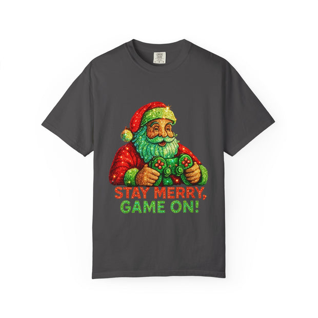 Stay Merry Game On Santa, T-Shirt | Christmas Gamer Holiday Tee