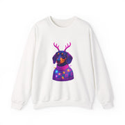 Dachshund Reindeer Sweater Crewneck Sweatshirt | Neon Holiday Dog Art