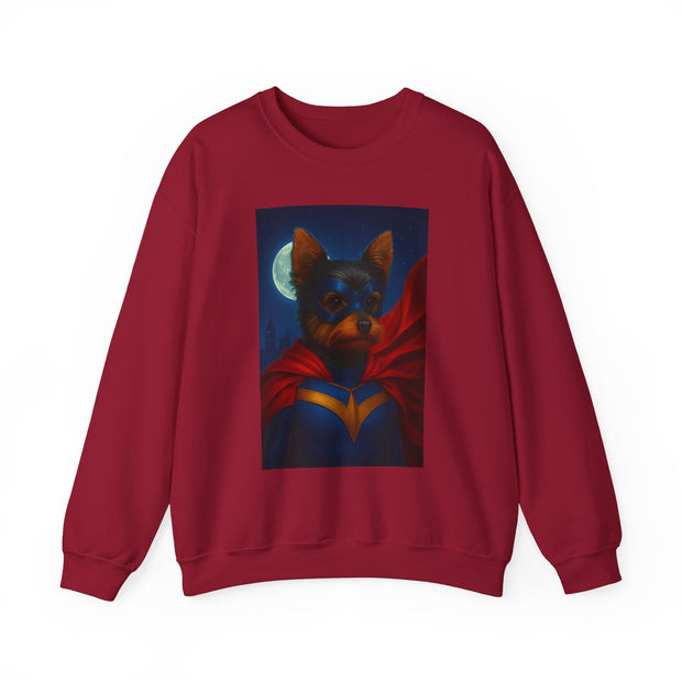 Superhero Yorkie Dog Sweatshirt, Cozy Animal Lover Crewneck, Pet Tribute Apparel, Unique Gift for Dog Lovers, Perfect for Casual Outings