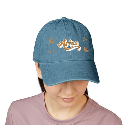 'Aries' Denim Embroidered Cap