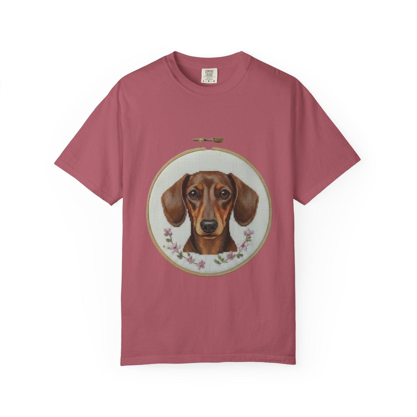Dachshund Portrait T-shirt | Embroidery Hoop Dog Illustration