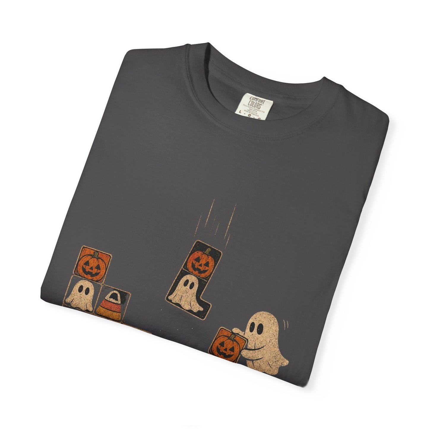 Halloween Pumpkin Ghost Block Puzzle T-shirt | Cute Retro Arcade Design