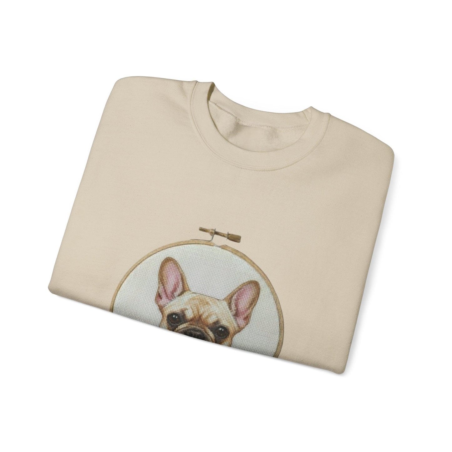French Bulldog Portrait Sweatshirt | Embroidery Hoop Dog Face, Floral Accent