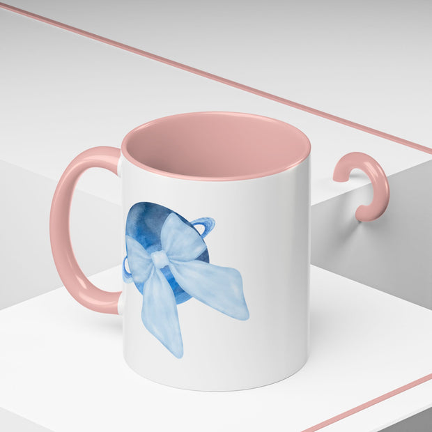 Blue Saturn Wrapped In A Blue Bow Accent Coffee Mug