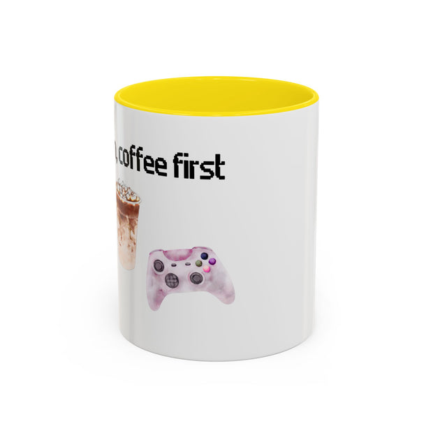 'Game On, Coffee First' Accent Coffee Mug