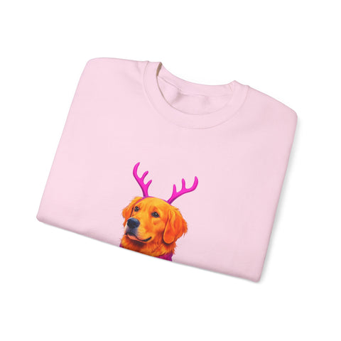 Golden Retriever in Festive Sweater Sweatshirt | Reindeer Antlers Holiday Dog