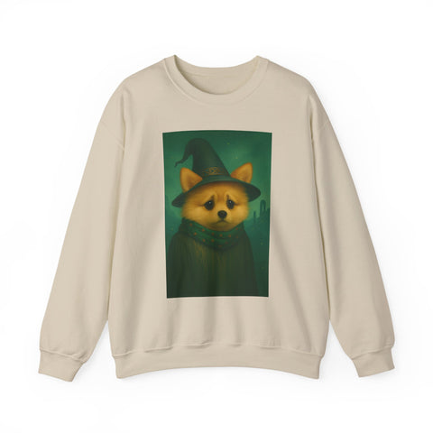 Cozy Witch Pomeranian Dog Sweatshirt, Animal Lover Sweatshirt, Halloween Apparel, Unisex Crewneck, Gift for Dog Mom