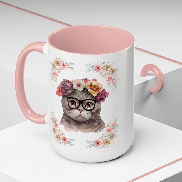 Geeky Goddess Dark Gray Cat Accent Coffee Mug