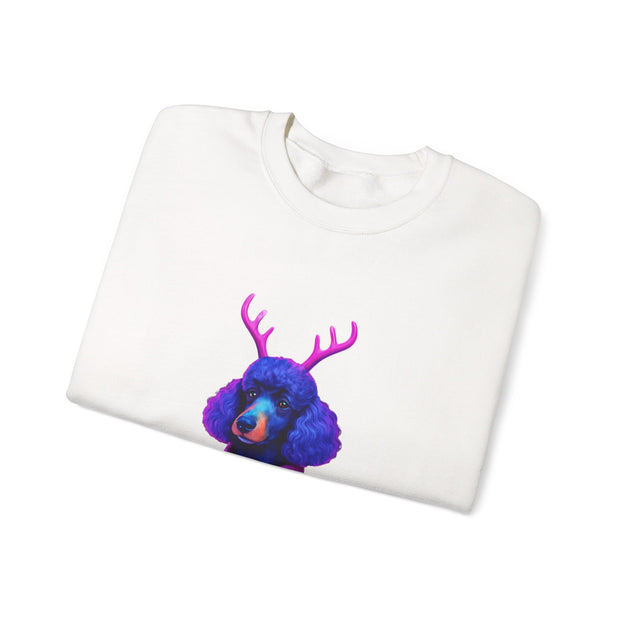 Neon Poodle with Antlers Sweatshirt | Colorful Holiday Sweater Illustration