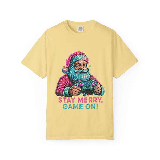 Stay Merry Game On Santa T-Shirt | Christmas Gaming Tee