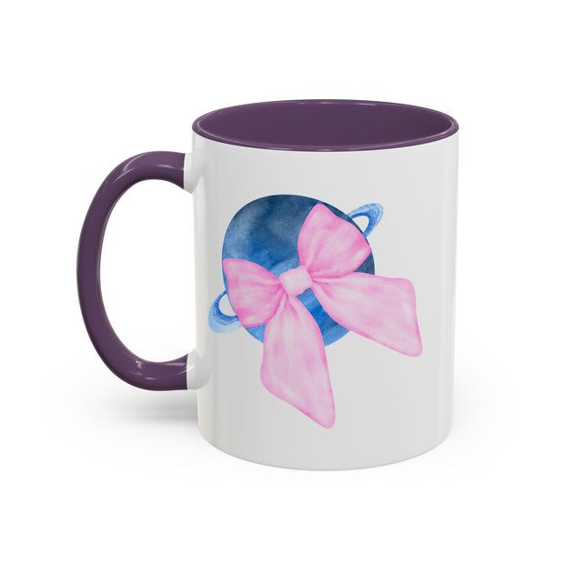 Blue Saturn Wrapped In A Pink Bow Accent Coffee Mug